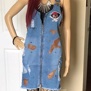 Women’s Distressed Style Denim Jumper Dress
